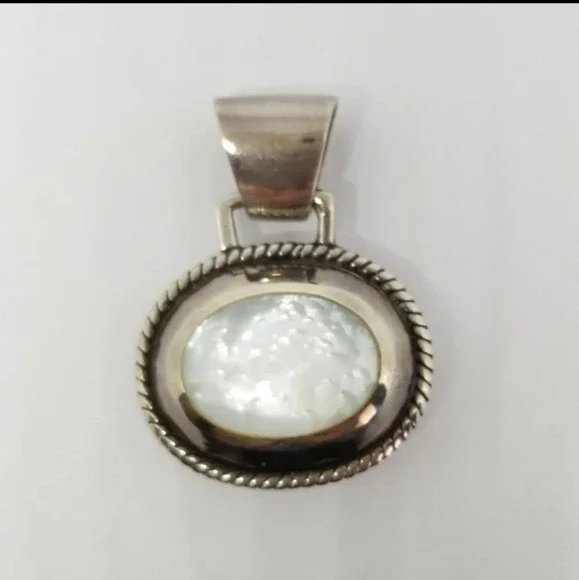 925 Silver Dual Sided MOP and Turquoise Pendant Vintage